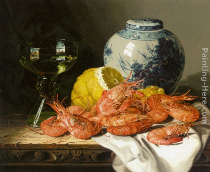 Still Life with Prawns and a Delft Pot painting - Edward Ladell Still Life with Prawns and a Delft Pot art painting